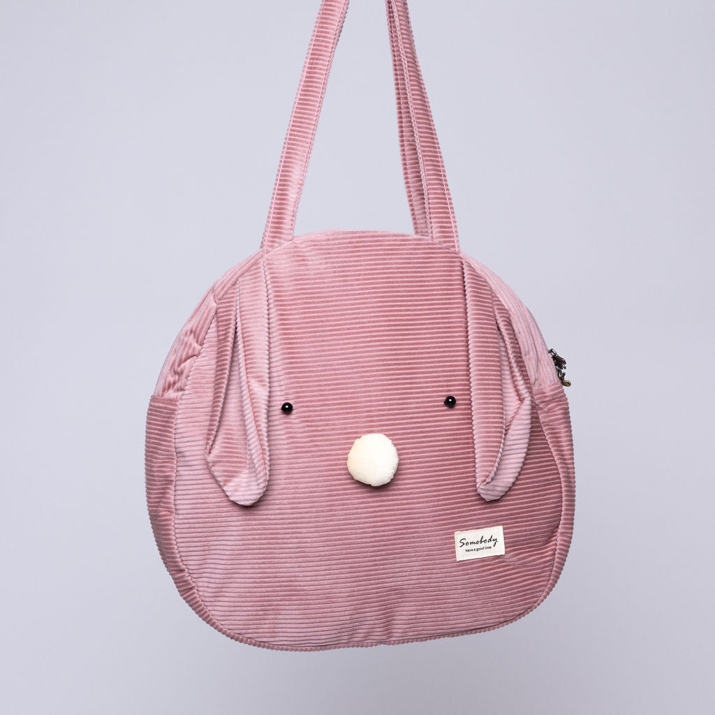 Bolso coneja rosa de tela acanalada con orejas largas
