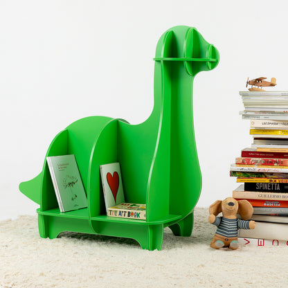 Biblioteca con forma de dinosaurio decorativa y funcional para espacios infantiles