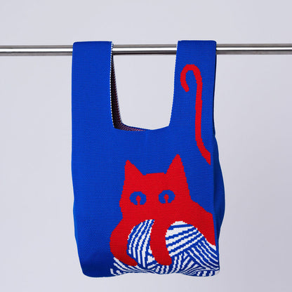 Bolsa Tejida Gato Azul