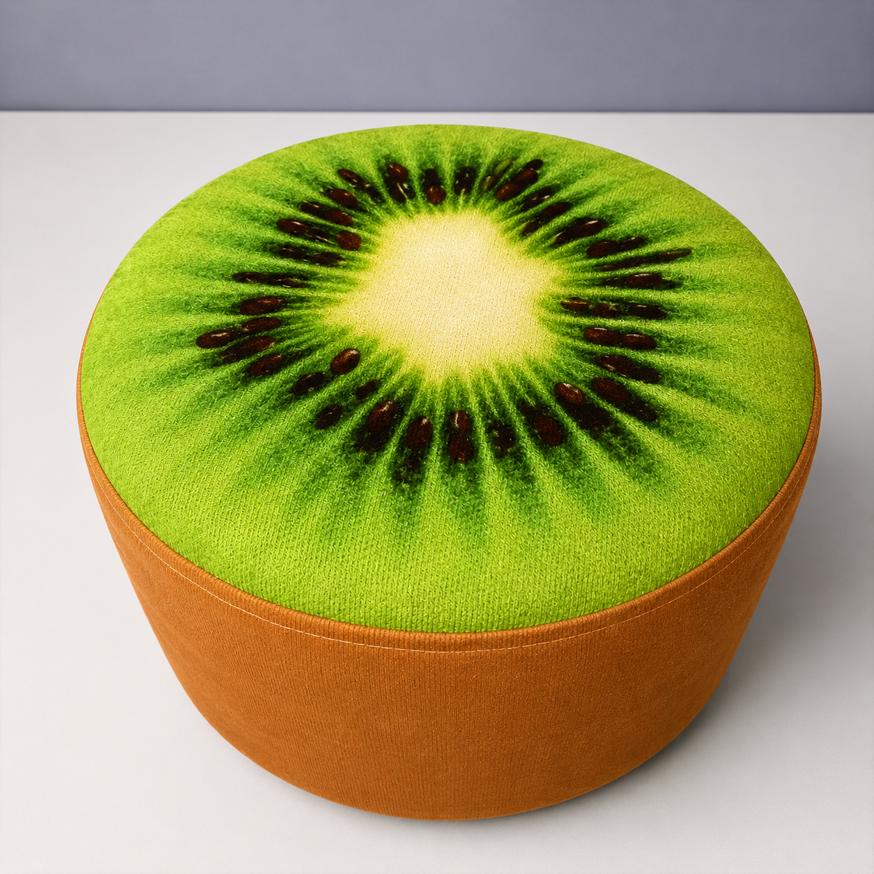 Puf infantil redondo estampado con estampado de kiwi