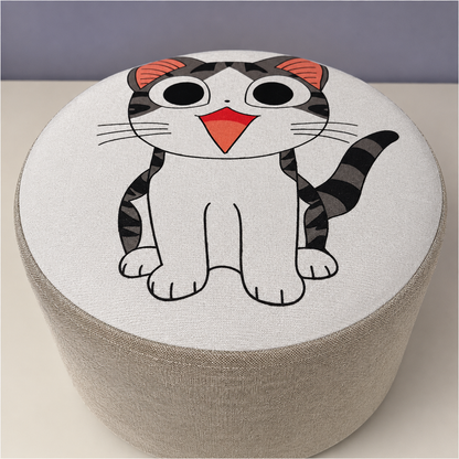 Puf infantil redondo estampado con estampado de gato