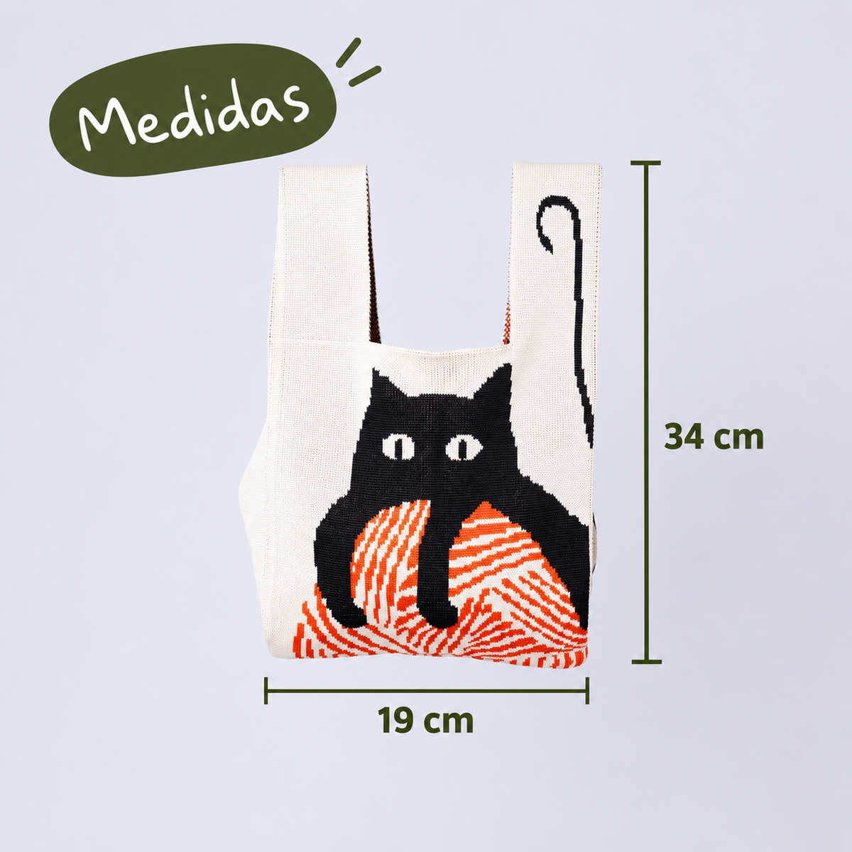 bolsa tejida gato ovillo en cm